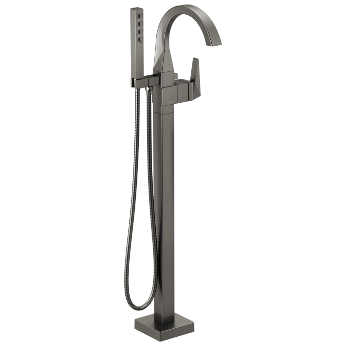 DELTA Trillian Single Handle Floor Mount Tub Filler Trim — Lumicoat® Black Stainless