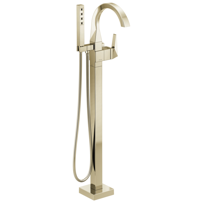 DELTA Trillian Single Handle Floor Mount Tub Filler Trim — Lumicoat® Polished Nickel