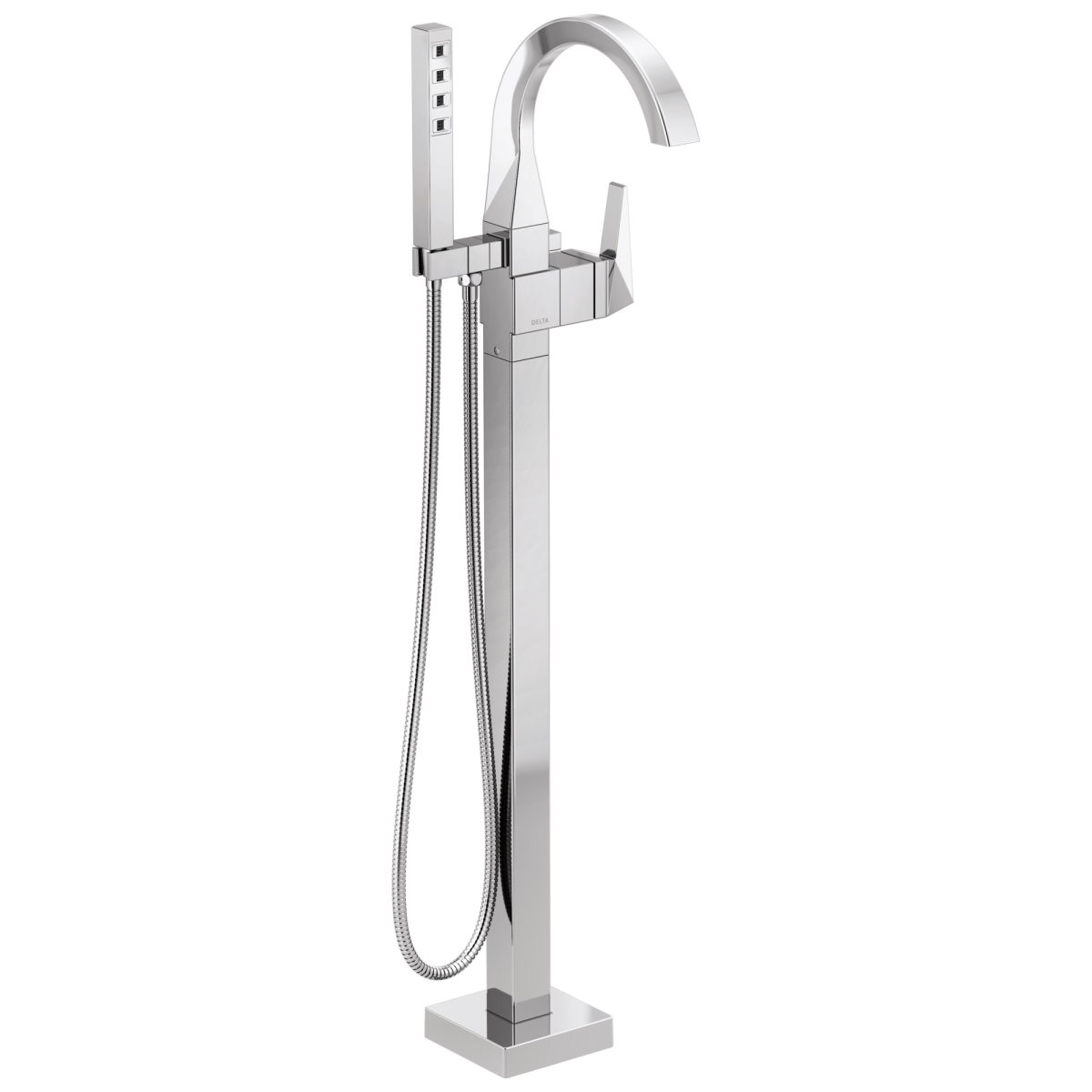 DELTA Trillian Single Handle Floor Mount Tub Filler Trim — Lumicoat® Chrome