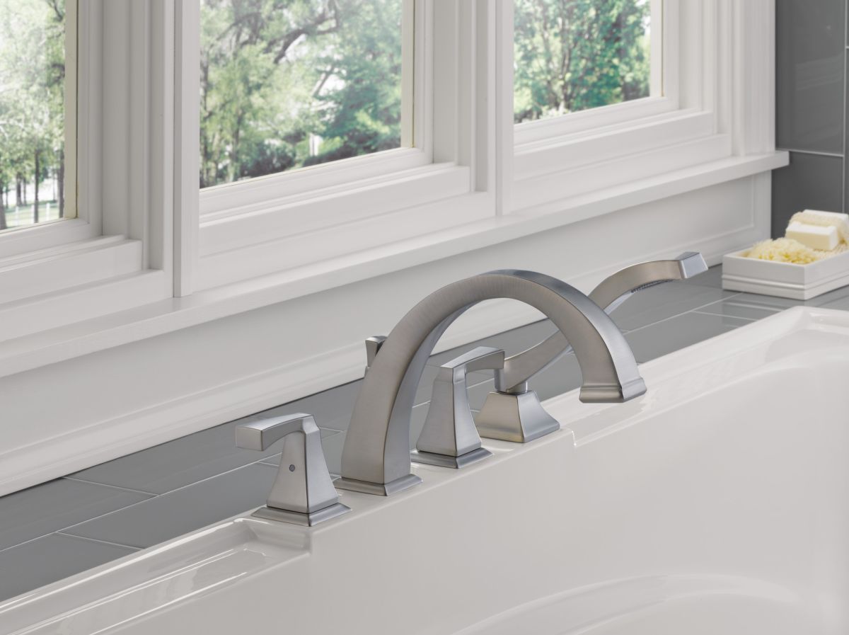 DELTA Dryden Roman Tub with Hand Shower Trim — Stainless
