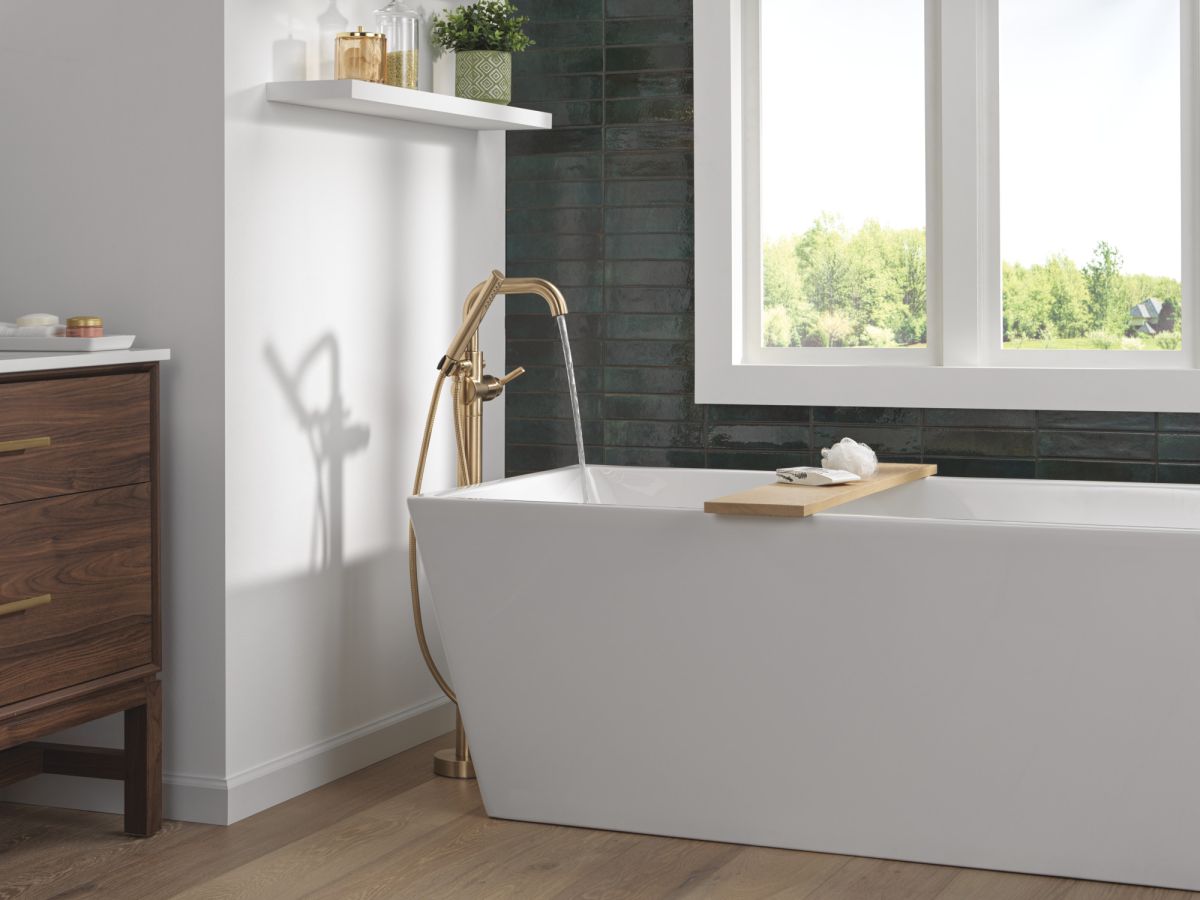 DELTA Trinsic Floor Mount Tub Filler — Champagne Bronze