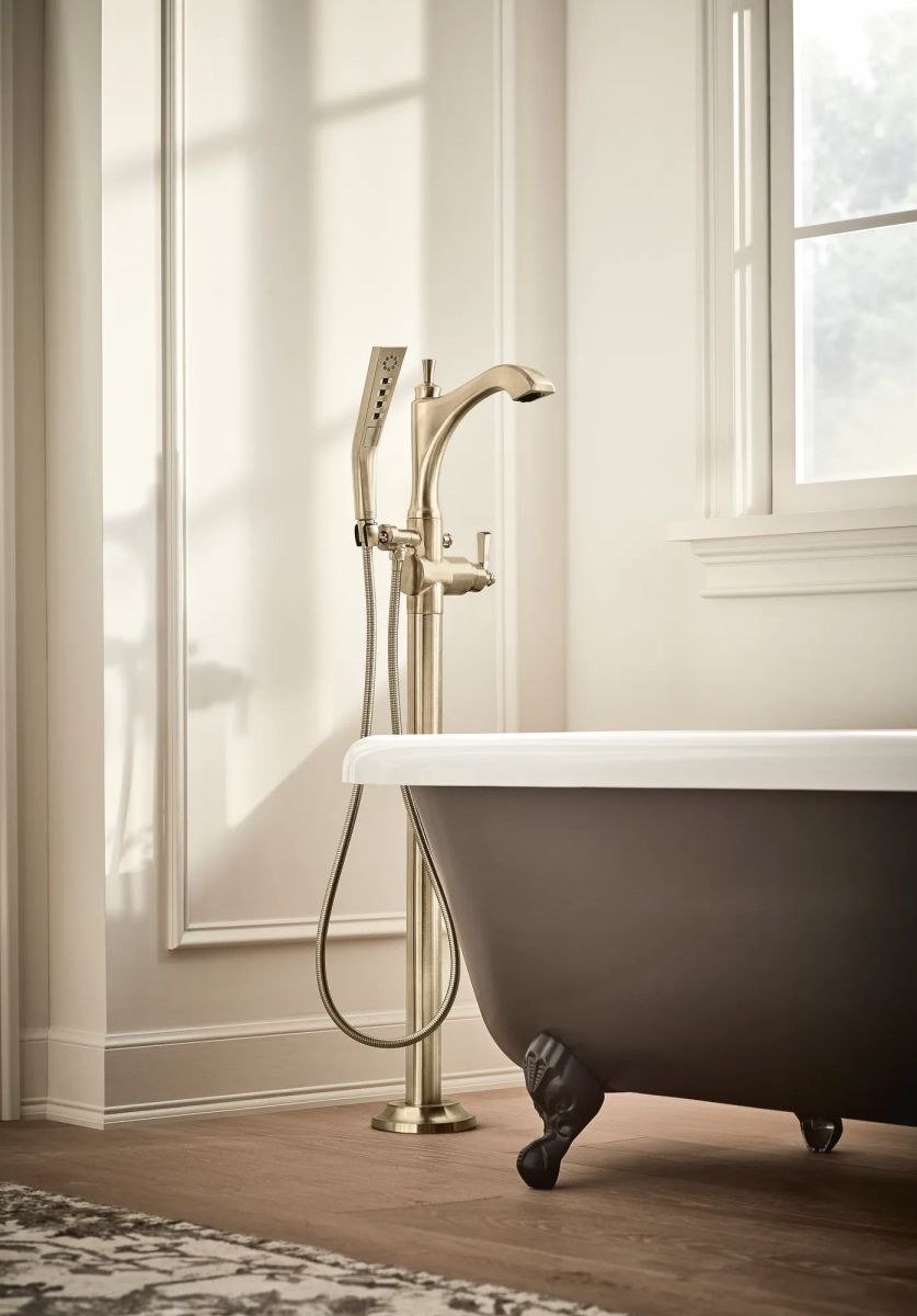 DELTA Dorval Single Handle Floor Mount Tub Filler Trim - Less Handle — Champagne Bronze