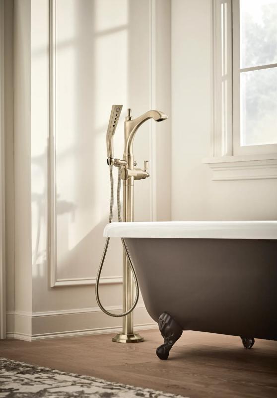 DELTA Dorval Single Handle Floor Mount Tub Filler Trim - Less Handle — Champagne Bronze