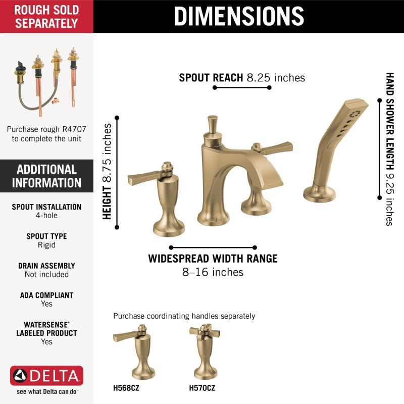 DELTA Dorval Roman Tub with Hand Shower Trim - Less Handles — Champagne Bronze
