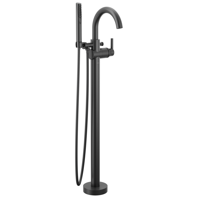 DELTA Trinsic Single Handle Floor Mount Tub Filler Trim with Hand Shower — Matte Black