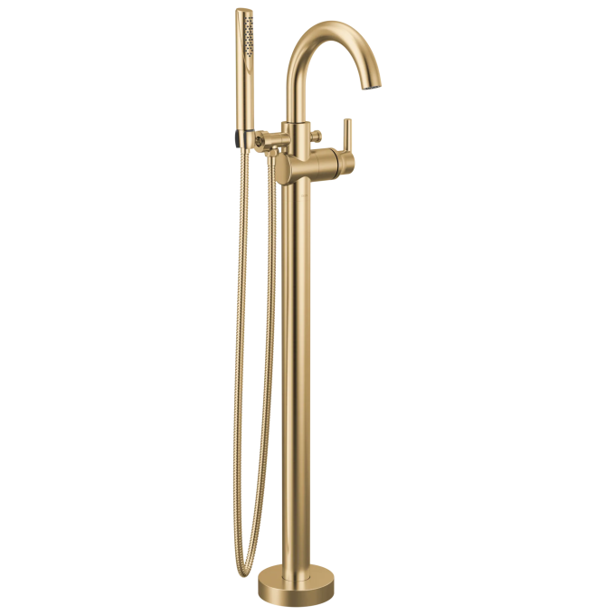 DELTA Trinsic Single Handle Floor Mount Tub Filler Trim with Hand Shower — Champagne Bronze