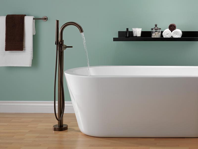 DELTA Trinsic Single Handle Floor Mount Tub Filler Trim with Hand Shower — Venetian Bronze