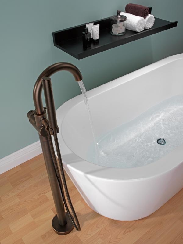 DELTA Trinsic Single Handle Floor Mount Tub Filler Trim with Hand Shower — Venetian Bronze