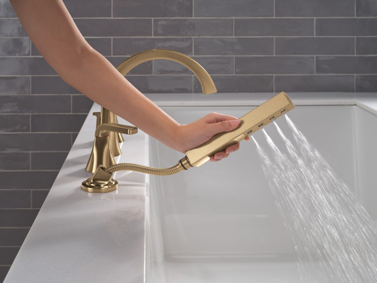 DELTA Lineax Roman Tub Trim with Hand Shower — Champagne Bronze