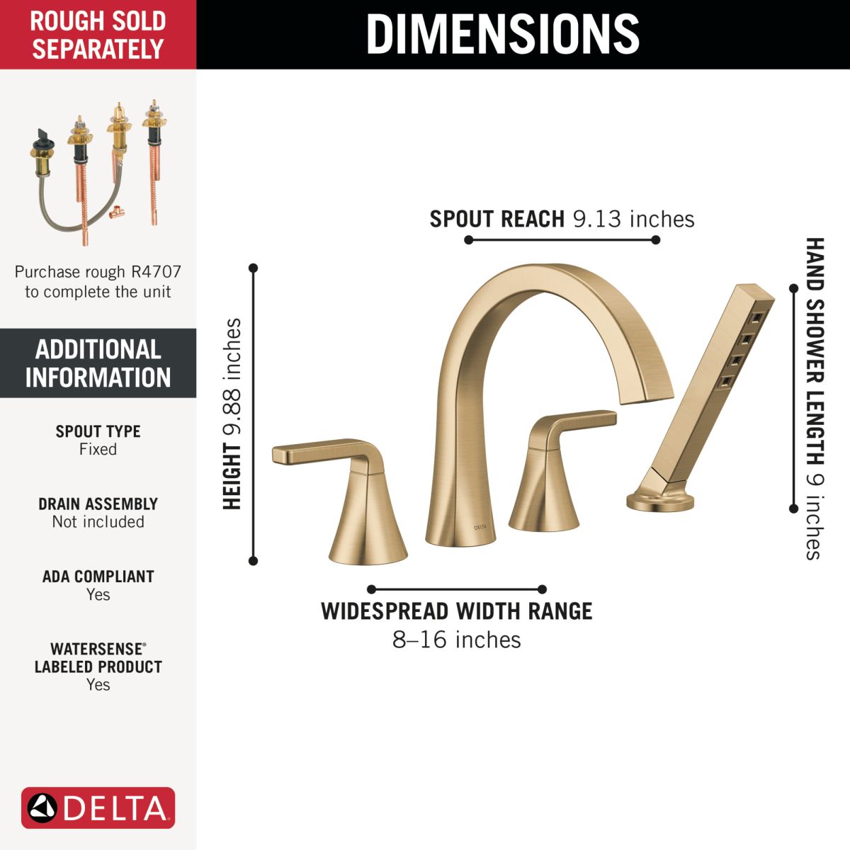DELTA Lineax Roman Tub Trim with Hand Shower — Champagne Bronze