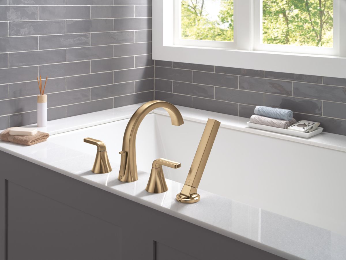 DELTA Lineax Roman Tub Trim with Hand Shower — Champagne Bronze