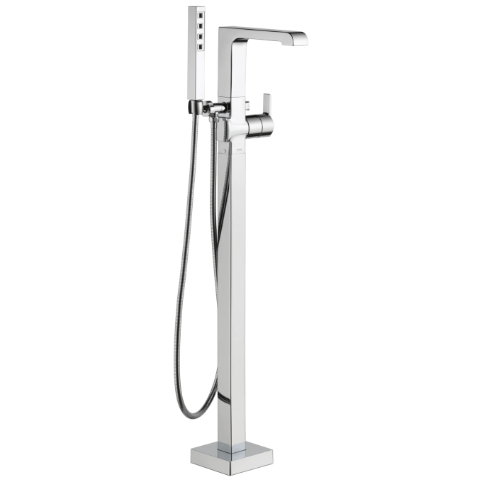 DELTA Ara Single Handle Floor Mount Tub Filler Trim with Hand Shower — Chrome