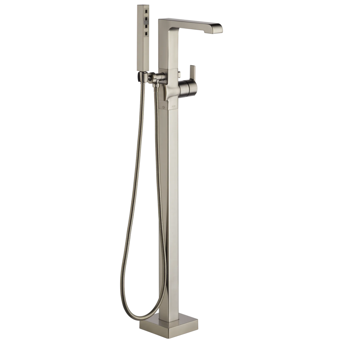 DELTA Ara Single Handle Floor Mount Tub Filler Trim with Hand Shower — Stainless
