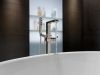 DELTA Ara Single Handle Floor Mount Tub Filler Trim with Hand Shower — Stainless