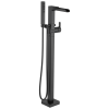 DELTA Ara Single Handle Floor Mount Channel Spout Tub Filler Trim with Hand Shower — Matte Black