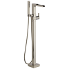 DELTA Ara Single Handle Floor Mount Channel Spout Tub Filler Trim with Hand Shower — Stainless