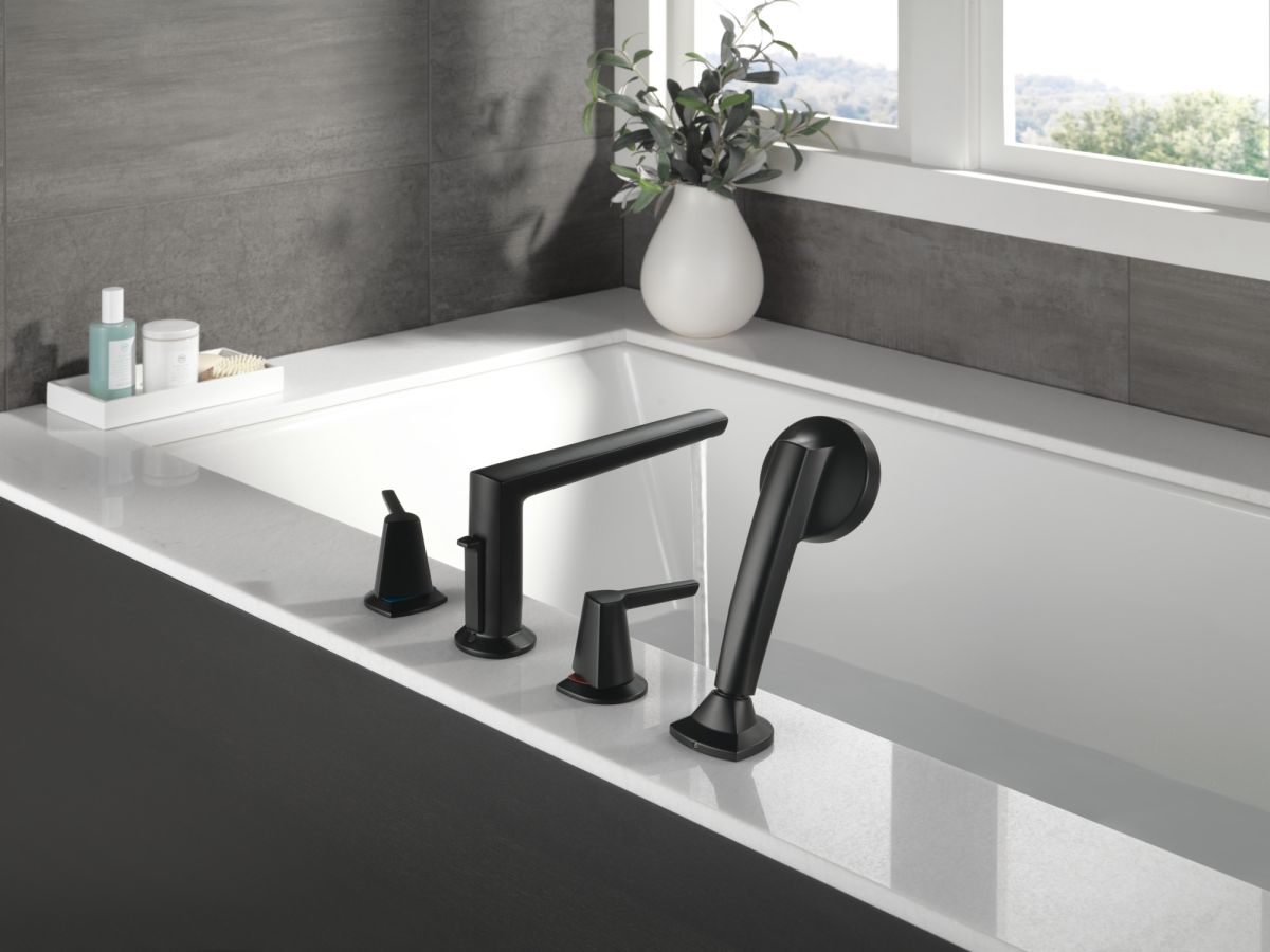 DELTA Galeon 4-Hole Roman Tub Trim with Hand Shower — Matte Black