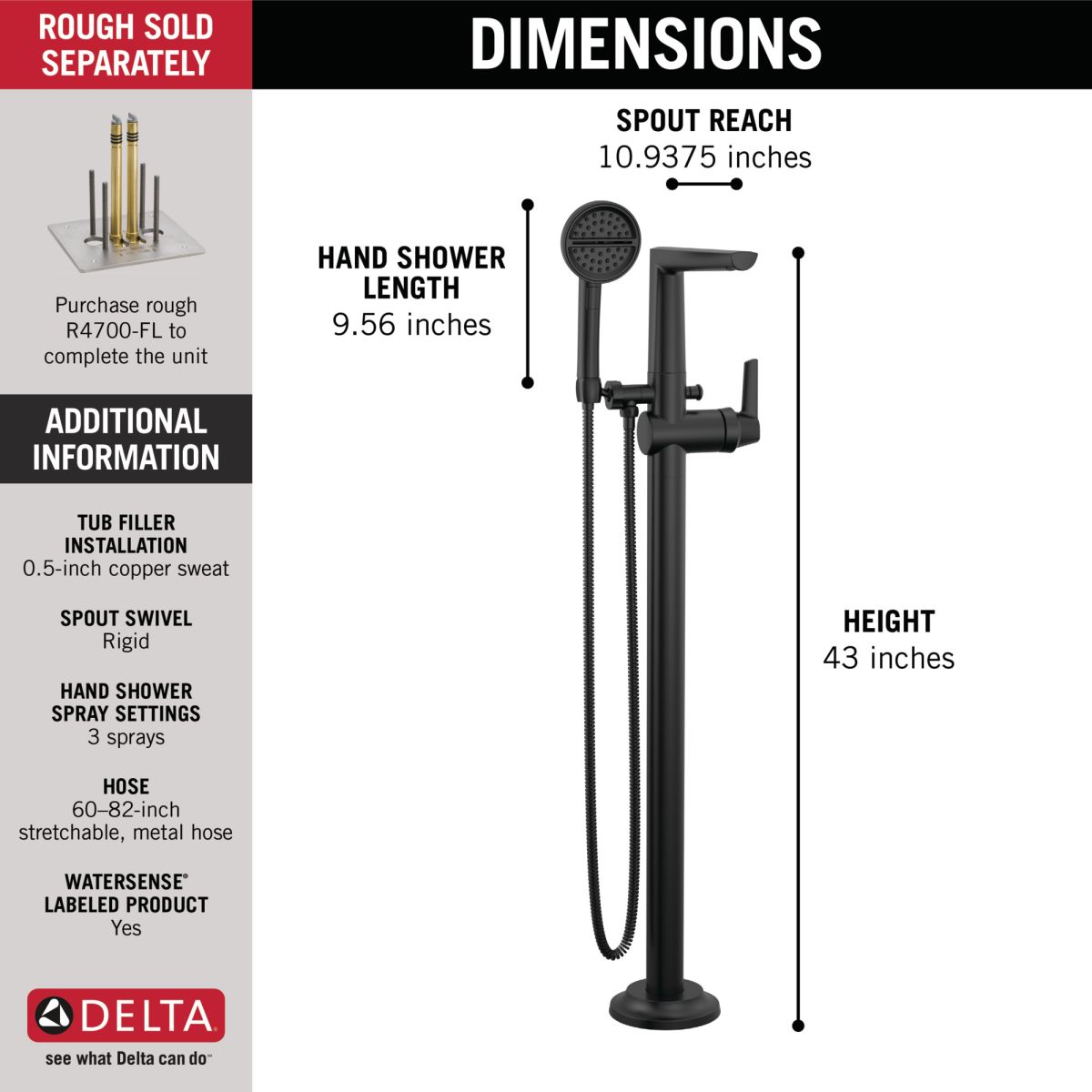 DELTA Galeon Free Standing Tub Filler — Matte Black