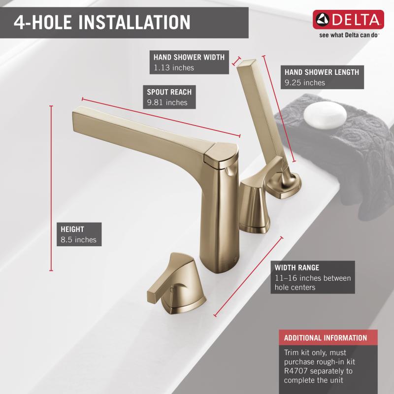 DELTA Zura 4-hole Roman Tub with Handshower Trim — Champagne Bronze