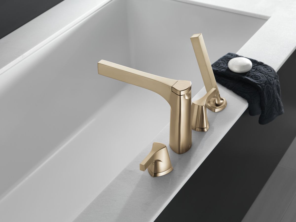 DELTA Zura 4-hole Roman Tub with Handshower Trim — Champagne Bronze