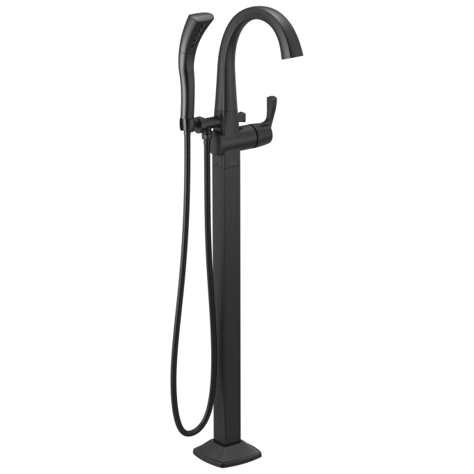 DELTA Stryke Single Handle Floor Mount Tub Filler Trim — Matte Black