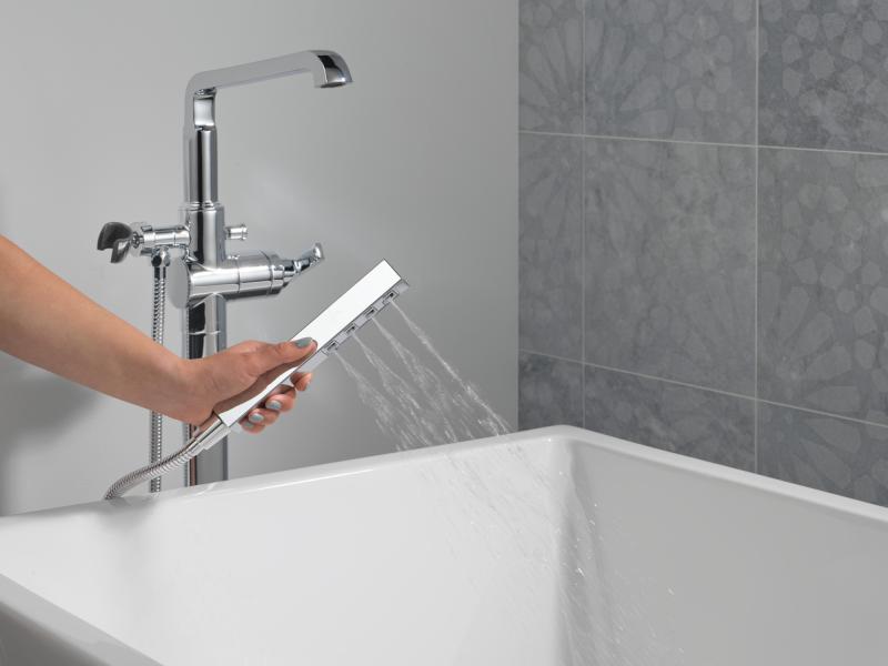 DELTA Tetra Floor Mount Tub Filler Trim — Lumicoat® Chrome