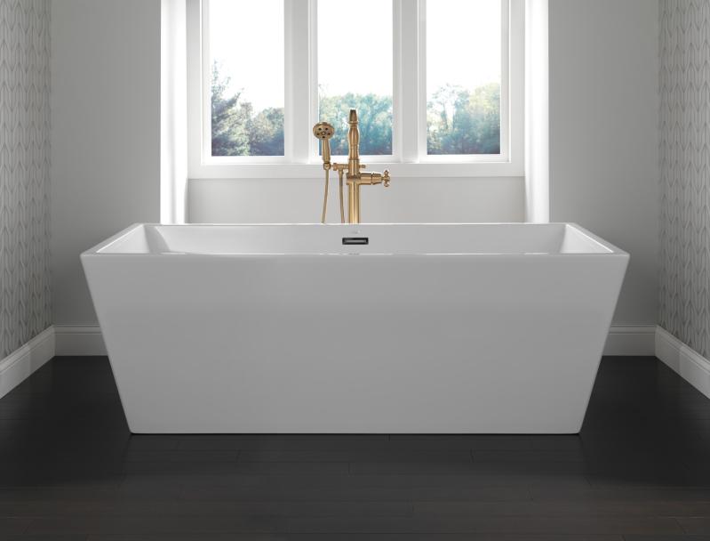 DELTA Cassidy Single Handle Floor Mount Tub Filler Trim with Hand Shower - Less Handle — Champagne Bronze