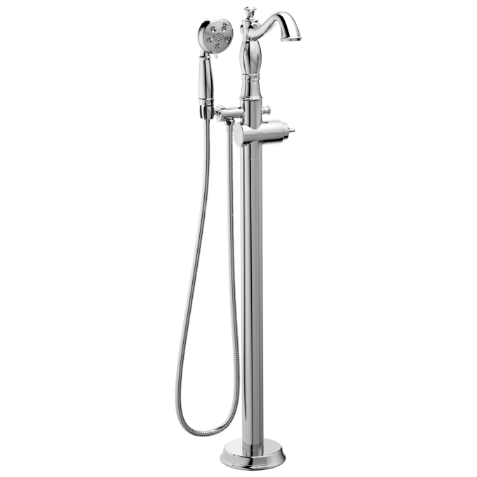DELTA Cassidy Single Handle Floor Mount Tub Filler Trim with Hand Shower - Less Handle — Chrome