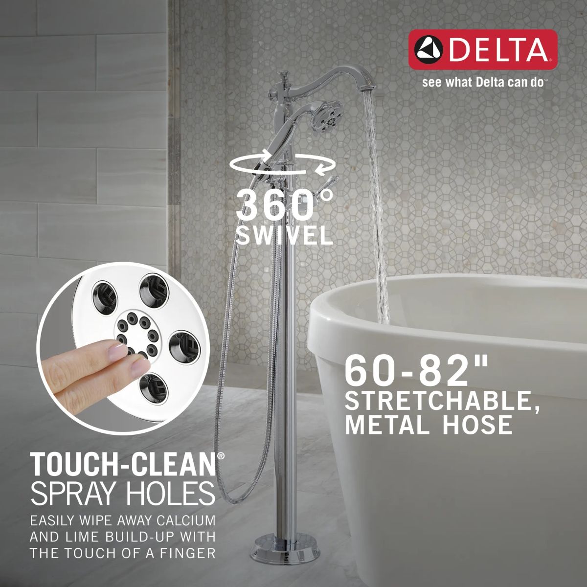 DELTA Cassidy Single Handle Floor Mount Tub Filler Trim with Hand Shower - Less Handle — Chrome