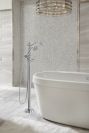 DELTA Cassidy Single Handle Floor Mount Tub Filler Trim with Hand Shower - Less Handle — Chrome