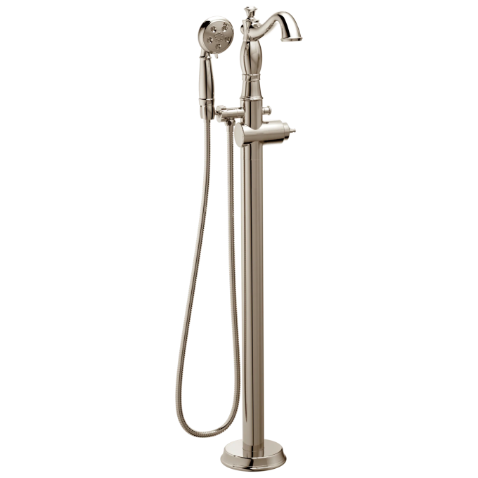 DELTA Cassidy Single Handle Floor Mount Tub Filler Trim with Hand Shower - Less Handle — Polished Nickel
