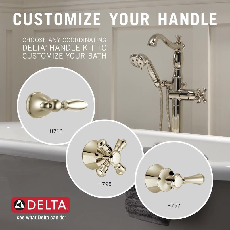 DELTA Cassidy Single Handle Floor Mount Tub Filler Trim with Hand Shower - Less Handle — Polished Nickel