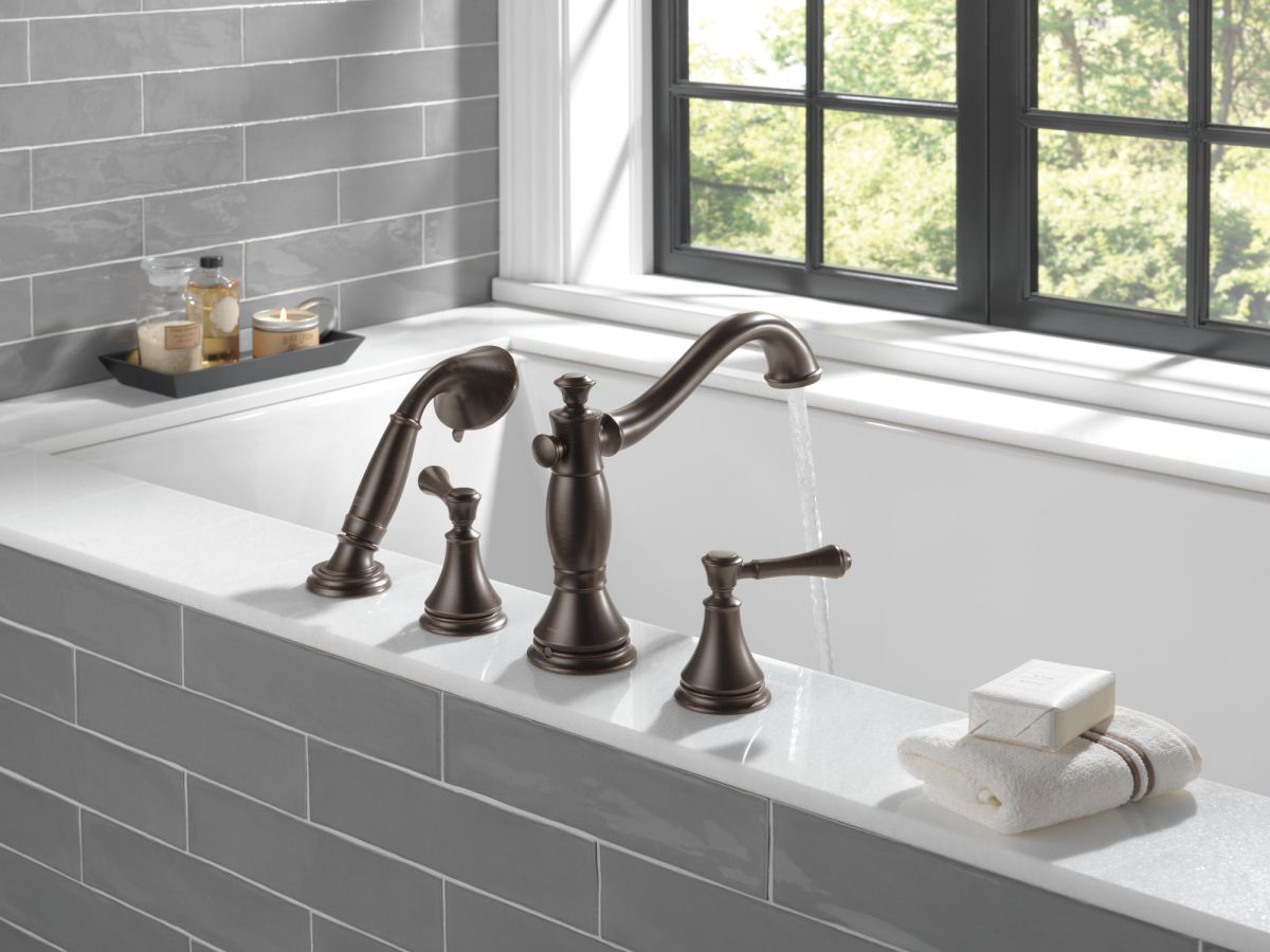 DELTA Cassidy Roman Tub with Hand Shower Trim - Less Handles — Venetian Bronze