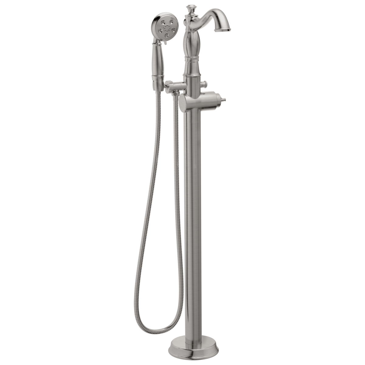 DELTA Cassidy Single Handle Floor Mount Tub Filler Trim with Hand Shower - Less Handle — Stainless