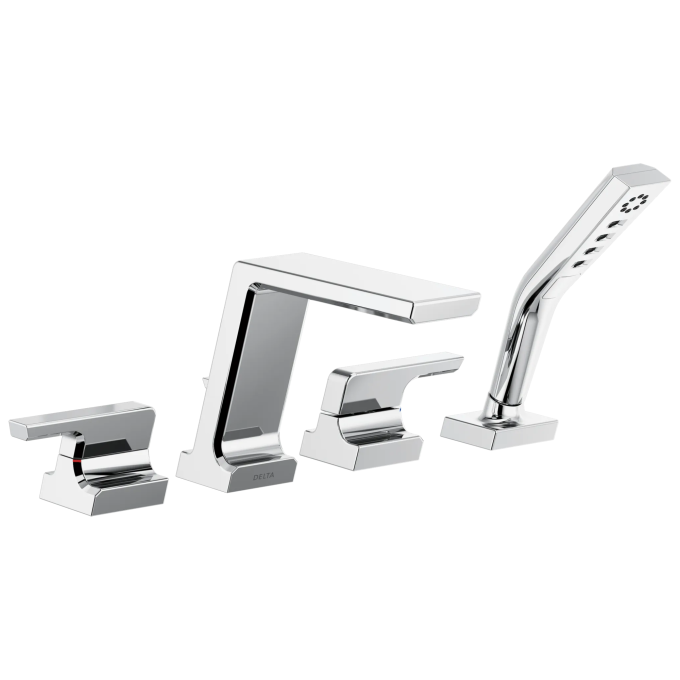 DELTA Pivotal Roman Tub with Hand Shower Trim — Lumicoat® Chrome