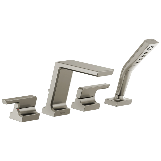 DELTA Pivotal Roman Tub with Hand Shower Trim — Lumicoat® Stainless