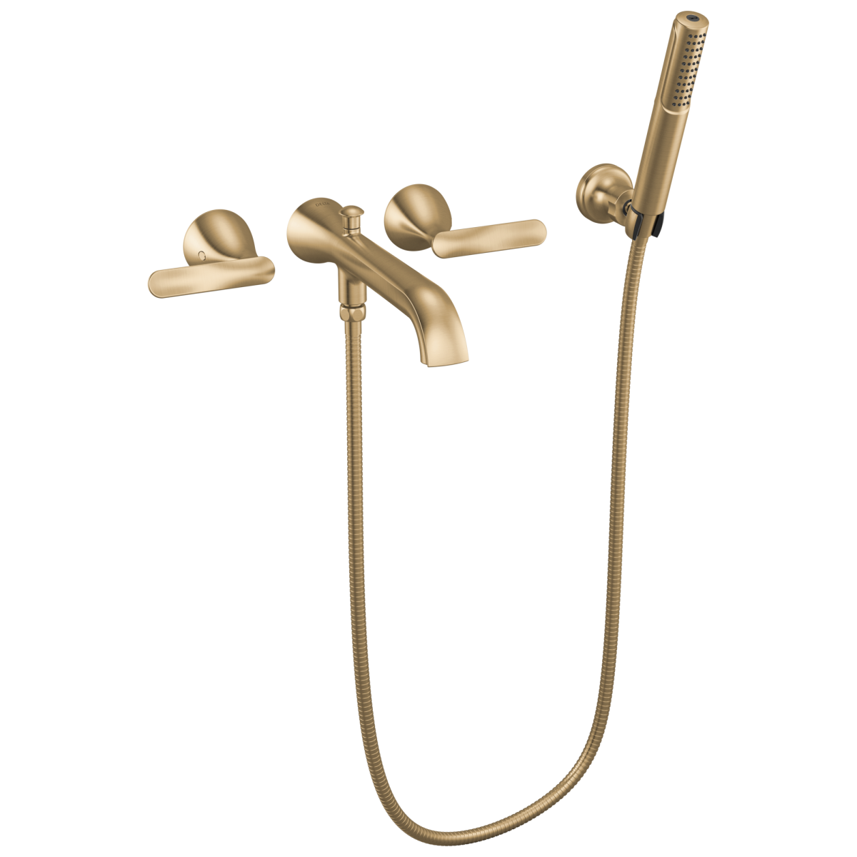 DELTA Bonacci Two Handle Wall Mount Tub Filler Trim with Hand Shower — Lumicoat® Champagne Bronze
