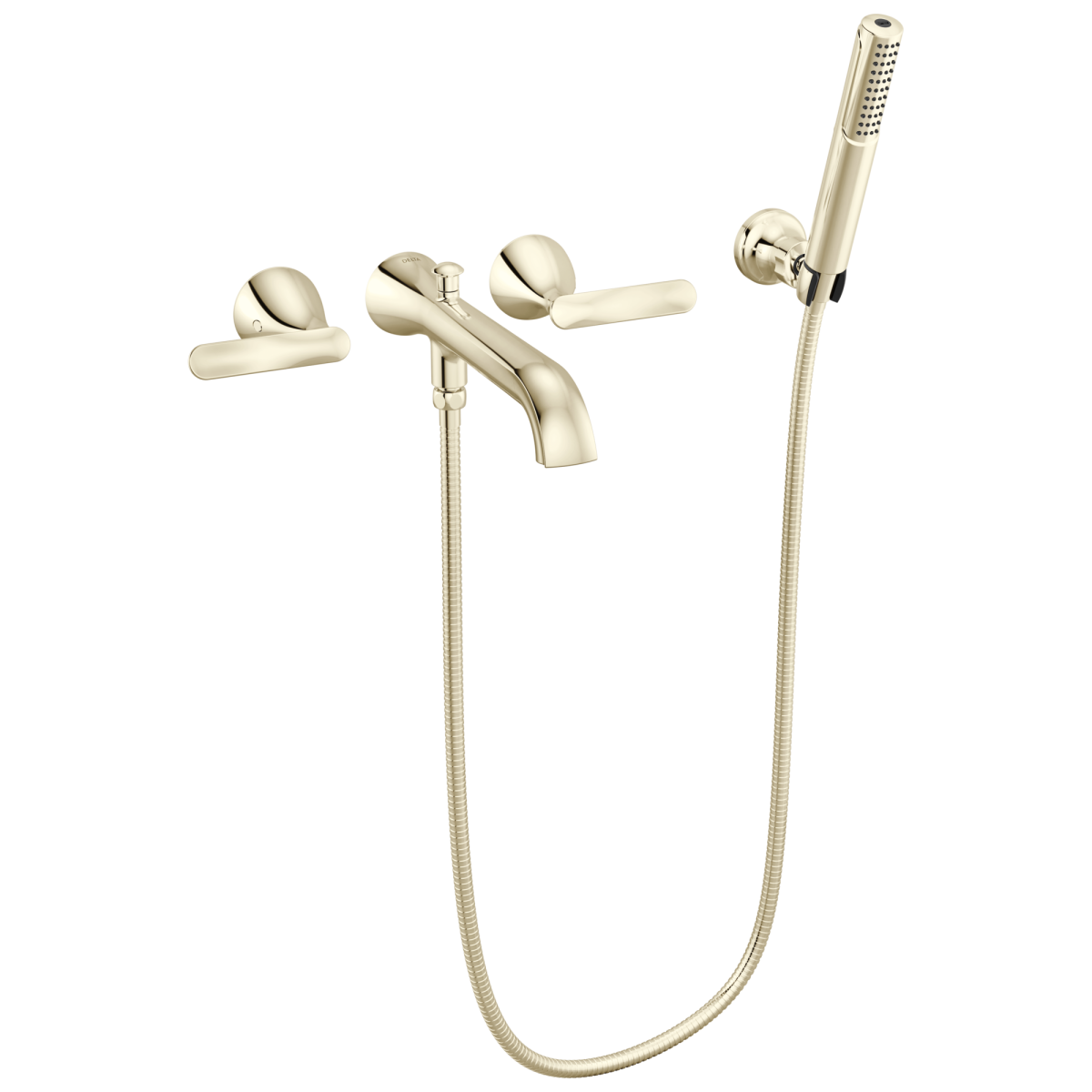 DELTA Bonacci Two Handle Wall Mount Tub Filler Trim with Hand Shower — Lumicoat® Polished Nickel