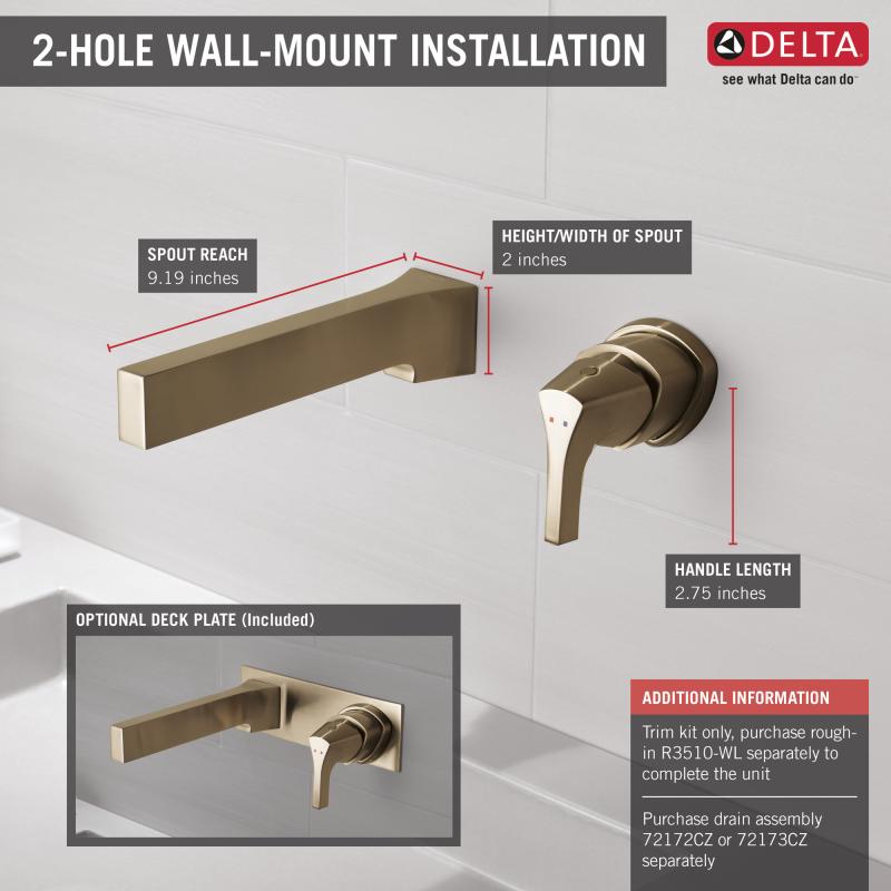 DELTA Zura Single Handle Wall Mount Bathroom Faucet Trim — Champagne Bronze