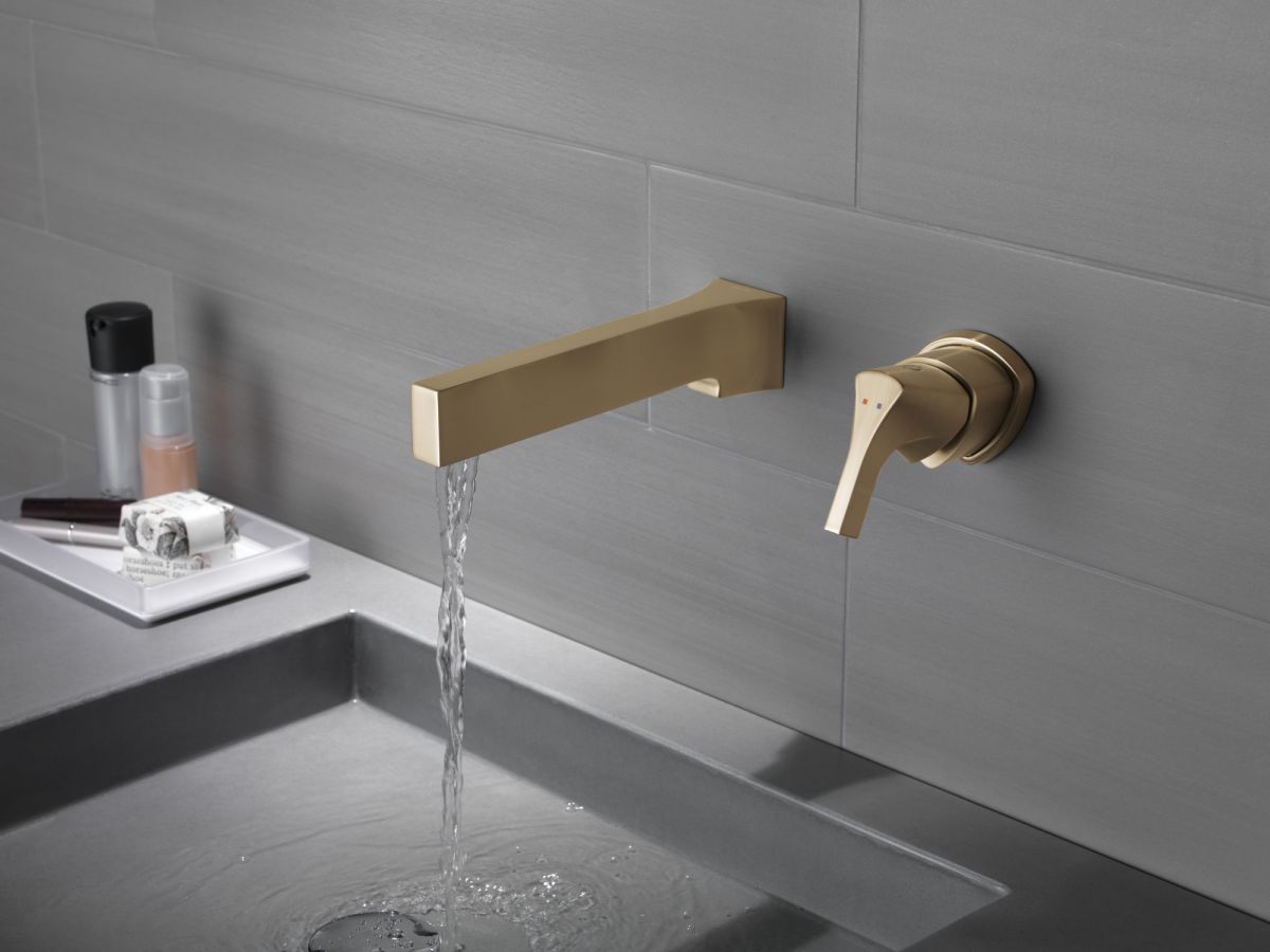DELTA Zura Single Handle Wall Mount Bathroom Faucet Trim — Champagne Bronze