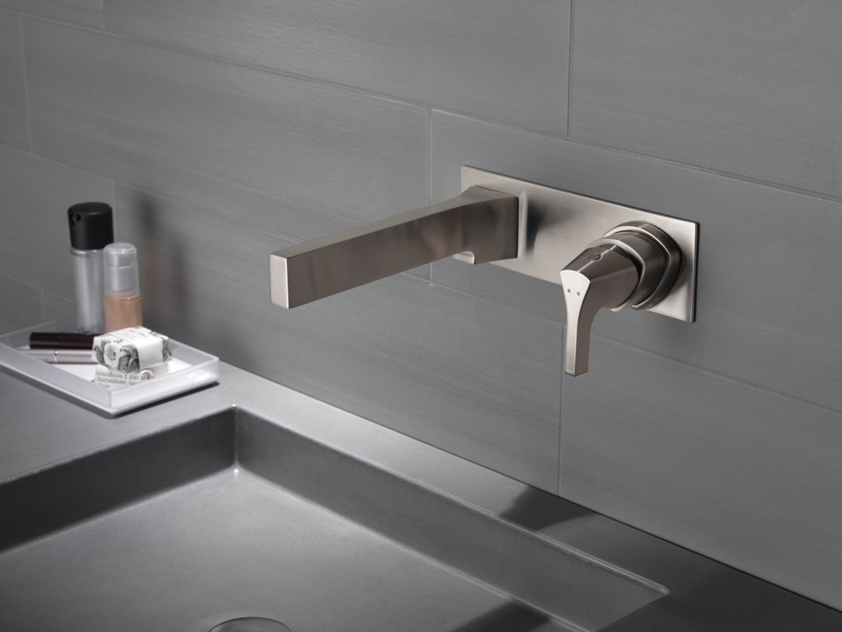 DELTA Zura Single Handle Wall Mount Bathroom Faucet Trim — Stainless