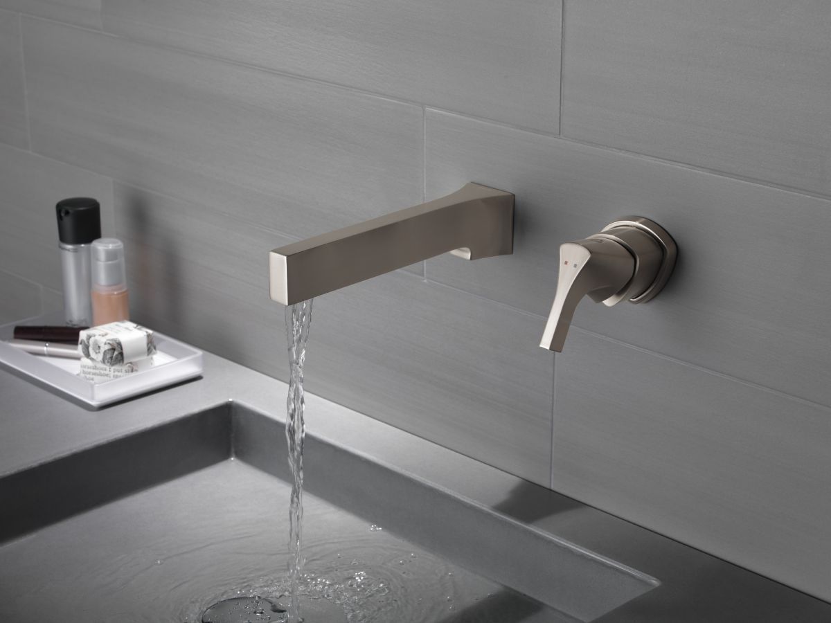 DELTA Zura Single Handle Wall Mount Bathroom Faucet Trim — Stainless
