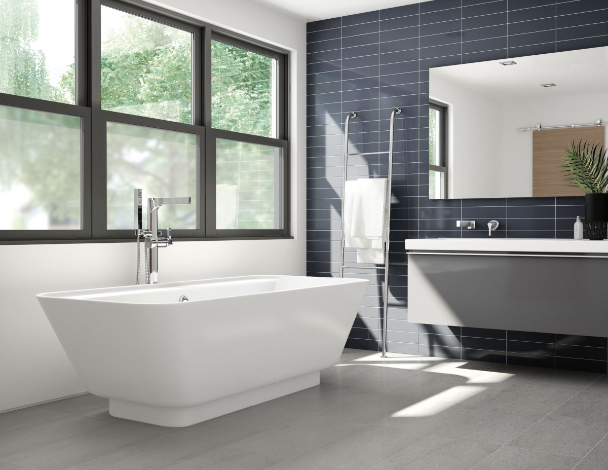 DELTA Zura Single Handle Floor Mount Tub Filler Trim with Hand Shower — Chrome