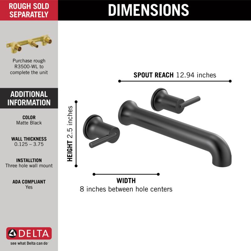 DELTA Trinsic Wall Mounted Tub Filler — Matte Black