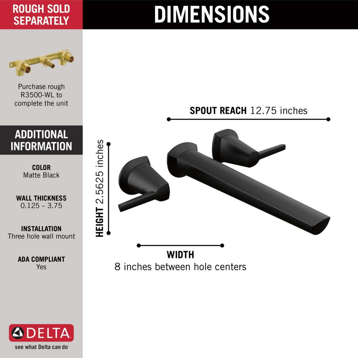 DELTA Galeon Wall Mount Tub Filler — Matte Black