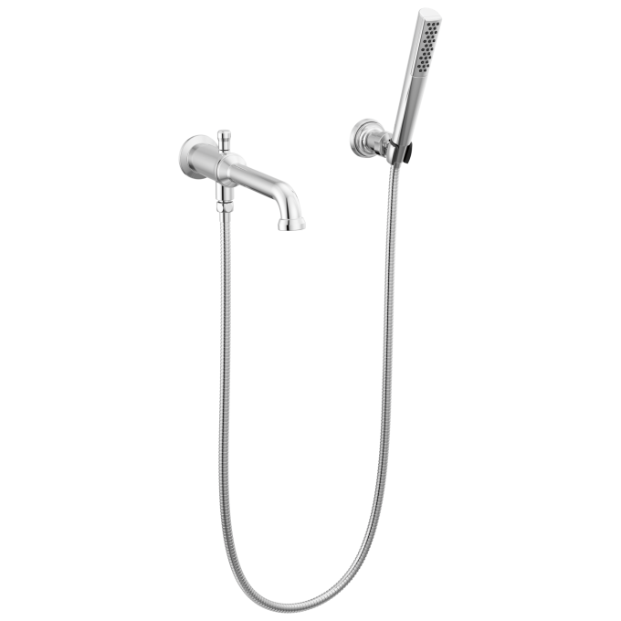 DELTA Broderick Wall Mount Tub Filler Trim with Hand Shower - Less Handles — Lumicoat® Chrome