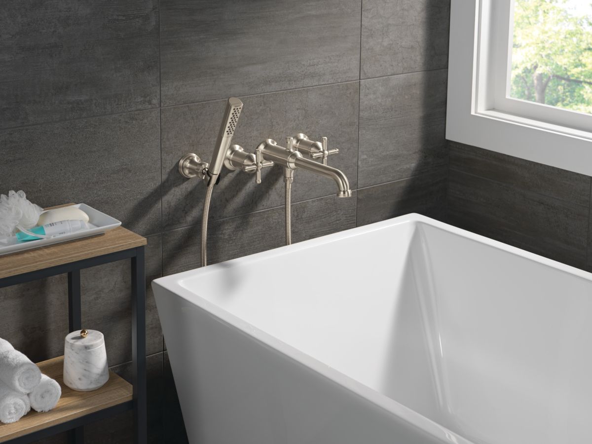 DELTA Broderick Wall Mount Tub Filler Handle Kit-Cross — Lumicoat® Stainless