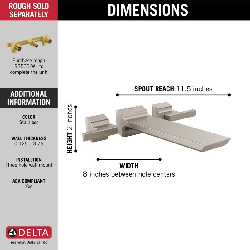 DELTA Pivotal Wall Mount Tub Filler Trim — Lumicoat® Stainless