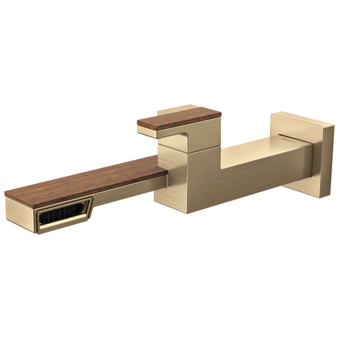 BRIZO Frank Lloyd Wright Single-Handle Wall Mount Lavatory Faucet 1.2 GPM — Luxe Gold / Wood