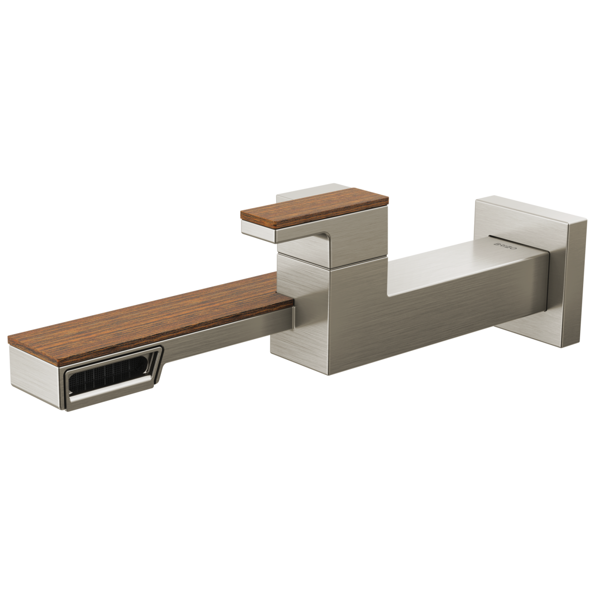 BRIZO Frank Lloyd Wright Single-Handle Wall Mount Lavatory Faucet 1.2 GPM — Luxe Nickel / Teak Wood